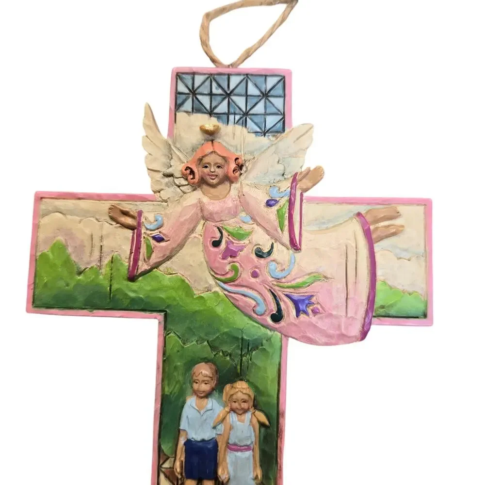 Jim Shore Guardian Angel Cross Pink Children Ornament Hanging Art